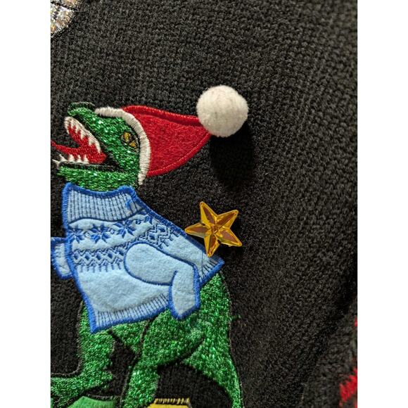 Jolly Sweaters UGLY CHRISTMAS SWEATER Holiday Black DISCO T-REX Men's XXL - Picture 3 of 9